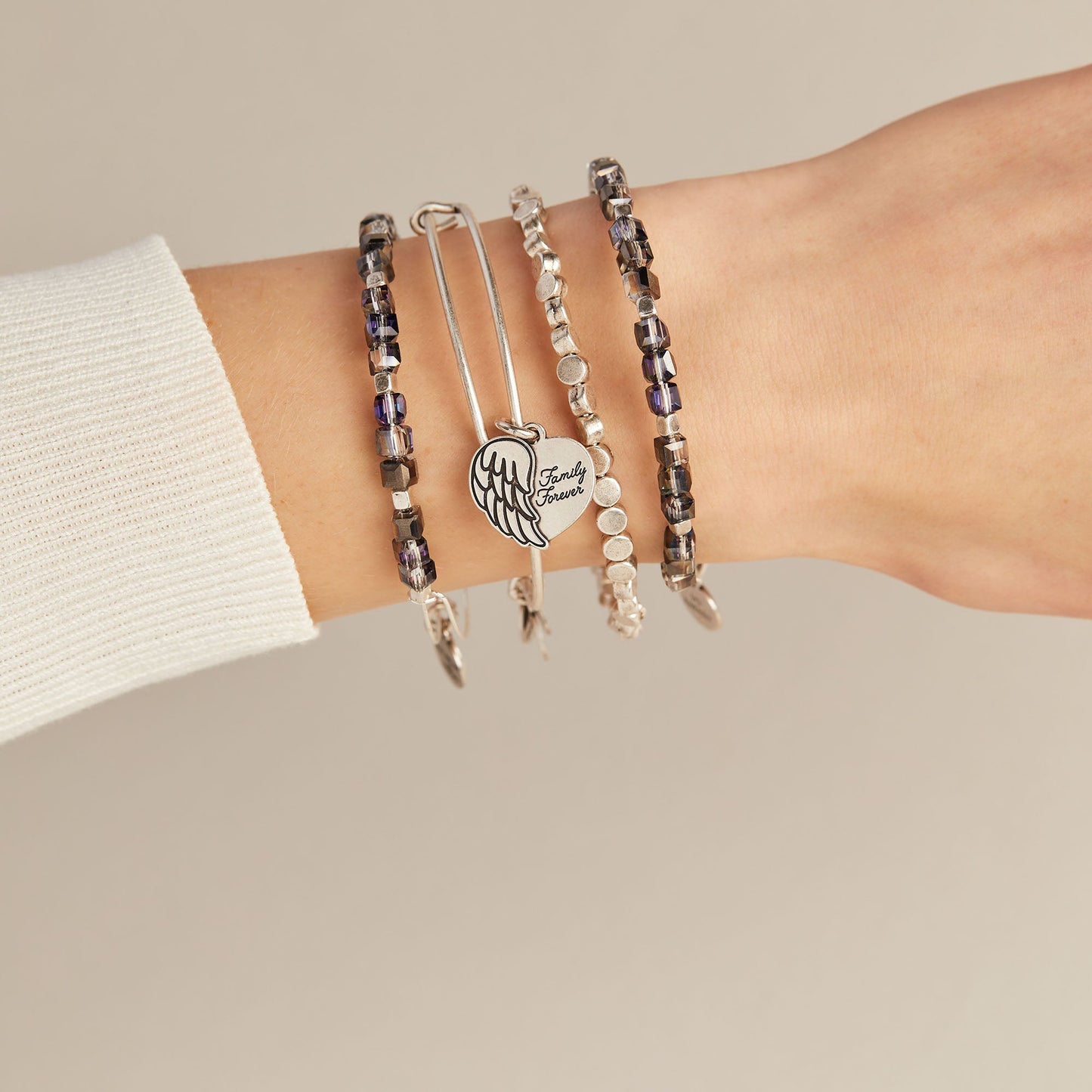 'Family Forever' Angel Wing Heart Charm Bangle ALEX AND ANI
