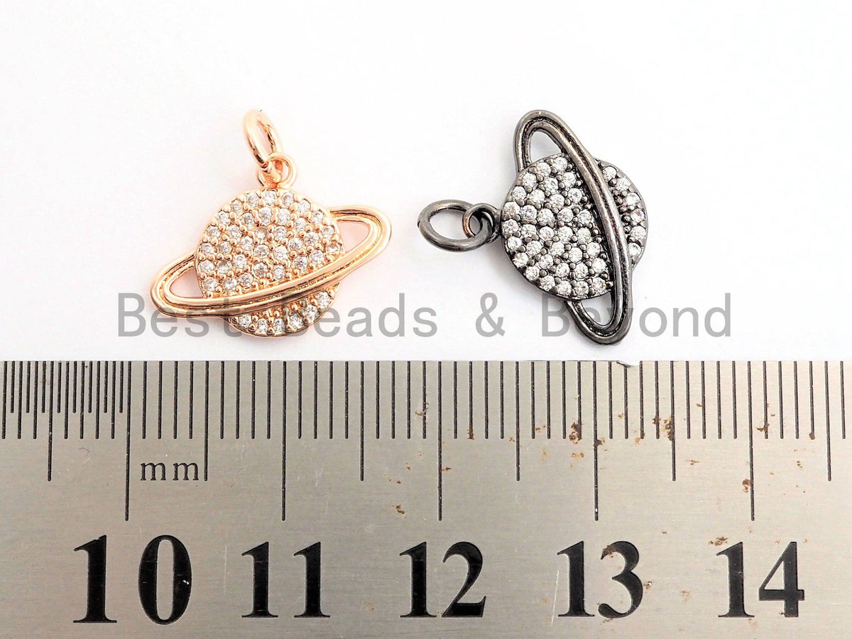 CZ Micro Pave SANTURN Planet Charm Pendant, Cubic Zirconia Paved Santun Charm, Necklace Bracelet Charm Pendant,16x12mm,sku#Y145