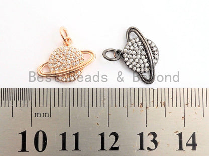 CZ Micro Pave SANTURN Planet Charm Pendant, Cubic Zirconia Paved Santun Charm, Necklace Bracelet Charm Pendant,16x12mm,sku#Y145