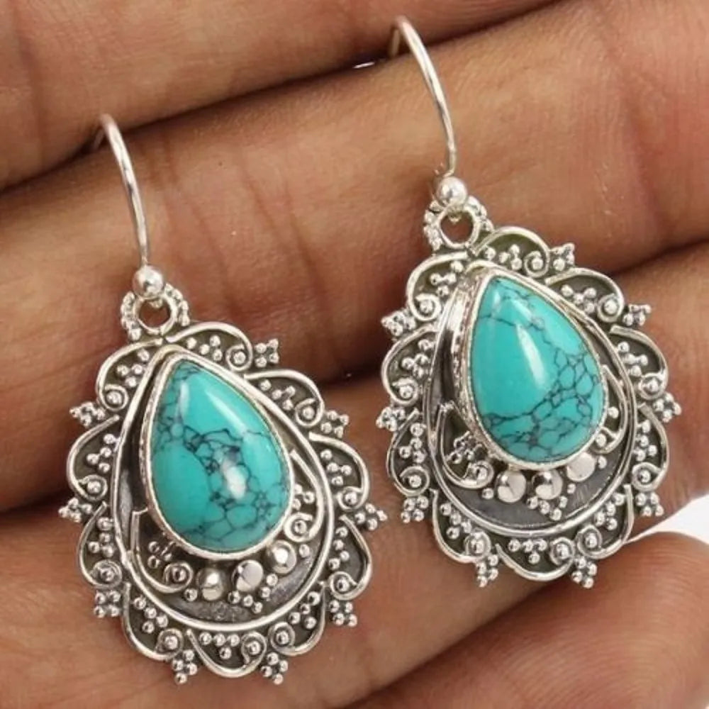 Turquoise Alloy Teardrop Dangle Earrings Bumpkin Ranchwear