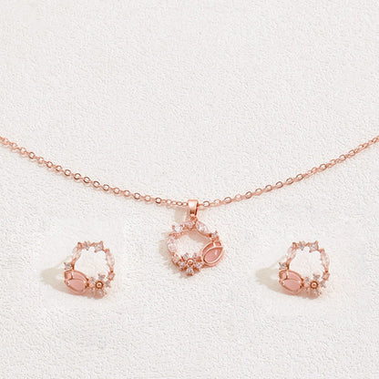 Korean SoftSweet Jewelry Set, Minimal Cubic Zirconia Inlaid Stud Earrings & Niche Design Clavicle Necklace For Women