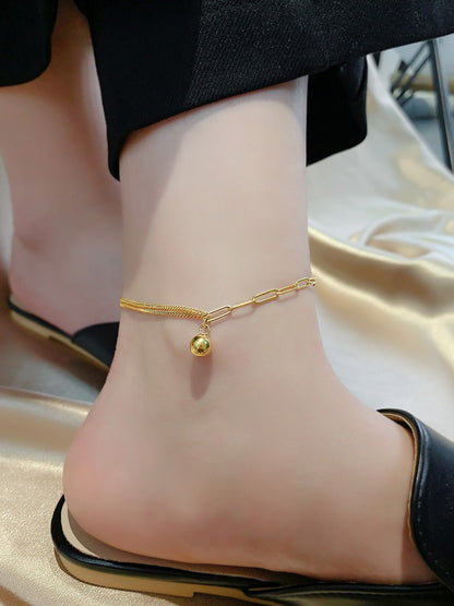 Light luxury 18k gold small gold ball titanium steel anklet