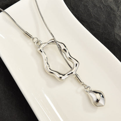 Dainty Irregular Geometric Ring Pull Adjustable Sweater Chain For Women, Y-Shape Tassel Collarbone Chain, Minimal Sweet Fashion Jewelry