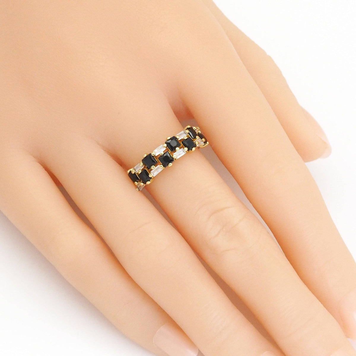 Black White CZ Baguette CZ Adjustable Ring,Sku#Y882
