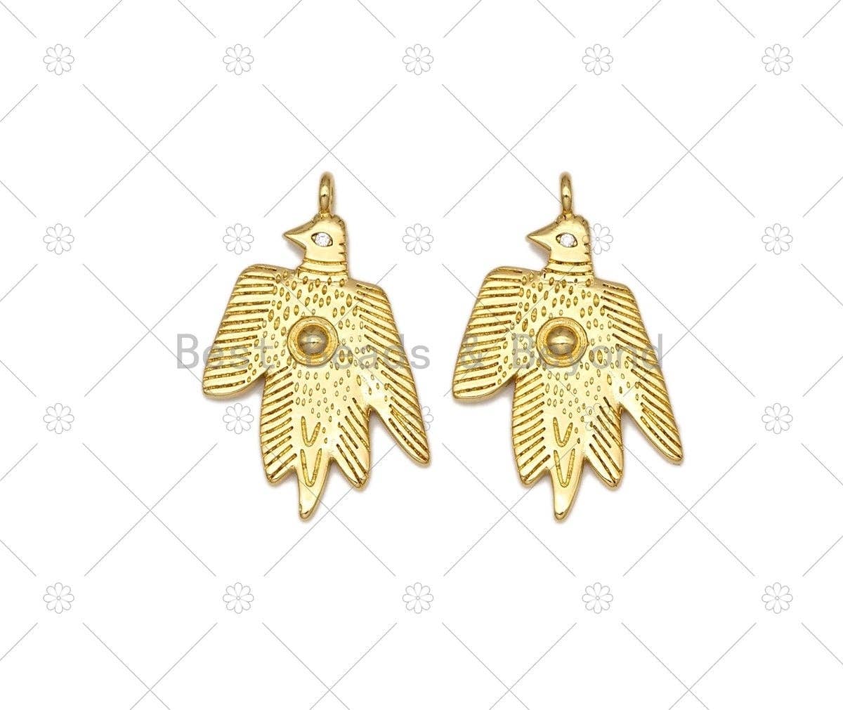 Eagle with Clear CZ Eye Hand Shape Pendant, 18K Gold Filled Flat Eagle Charm,Necklace Bracelet Charm Pendant,18x29mm, Sku#Y513