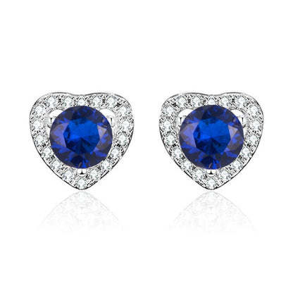 S925 Sterling Silver Heart Halo Stud Earrings, 5mm Lab-Grown Ruby Sapphire, Platinum Plated 1.5g, Women's Jewelry Gift Box