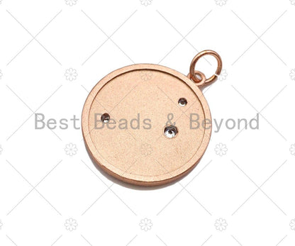 CZ Micro Pave Tulip On Round Coin Pendant, Cubic Zirconia Flower Round Pendant, Gold/Rose Gold/Silver Tone pendant,17x15mm, Sku#Y369