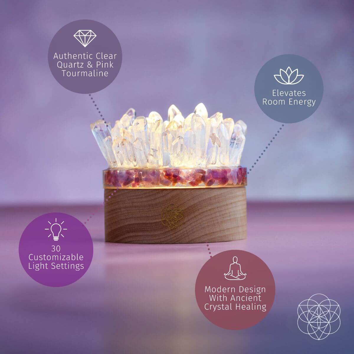 Find My Peace - Quartz & Tourmaline Lamp of Blooming Tranquility Conscious Items
