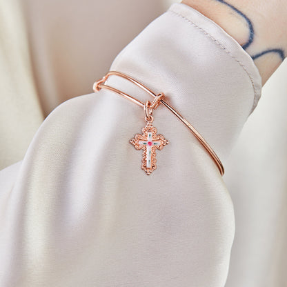 Floral Cross Charm Bangle Bracelet ALEX AND ANI