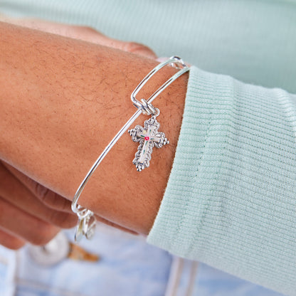 Floral Cross Charm Bangle Bracelet ALEX AND ANI