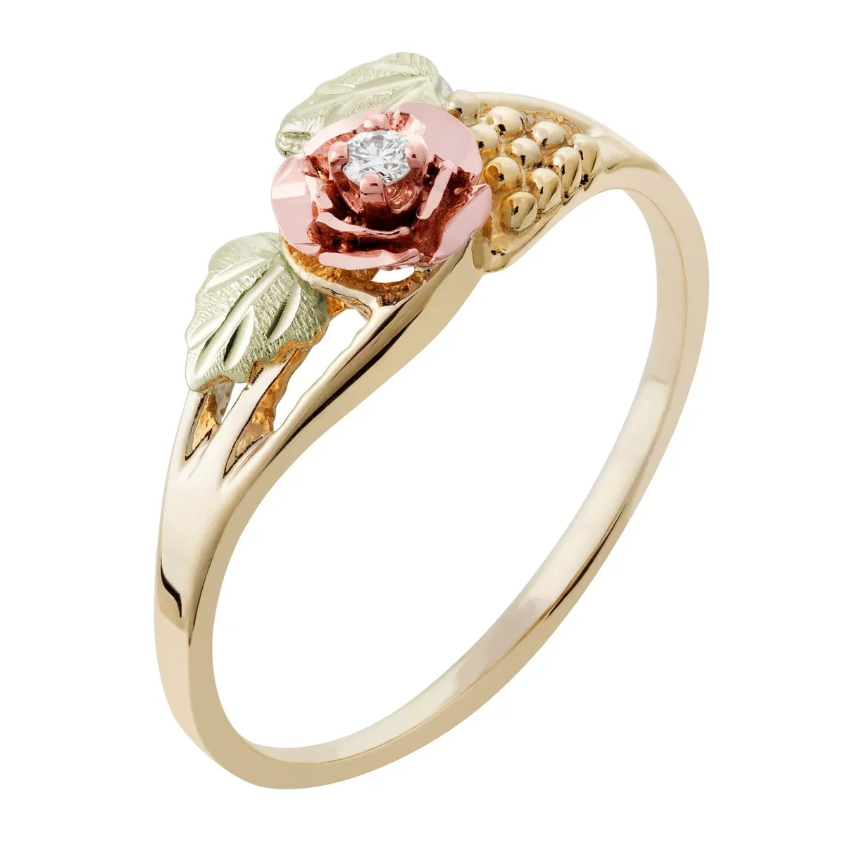 Diamond and Rose - Black Hills Gold Ladies Ring