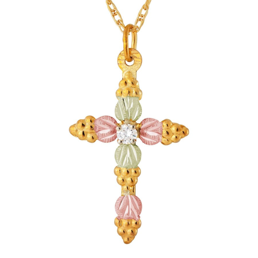 Sparkling Diamond Cross - Black Hills Gold Pendant