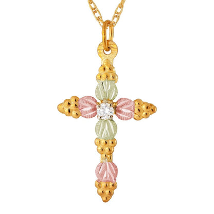 Sparkling Diamond Cross - Black Hills Gold Pendant