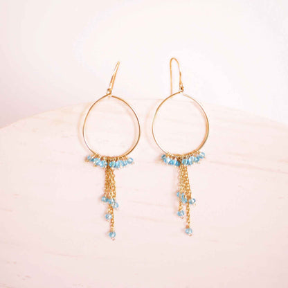 Garnet Mini Swing Hoop Earrings with delicate chains, 14k gold plated sterling silver, and garnet gemstones