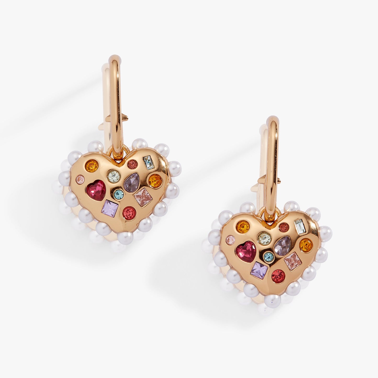 Puffy Heart Gemstone And Pearl Charm Hoop Earrings ALEX AND ANI