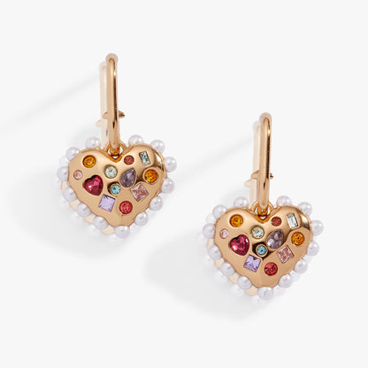 Puffy Heart Gemstone And Pearl Charm Hoop Earrings ALEX AND ANI