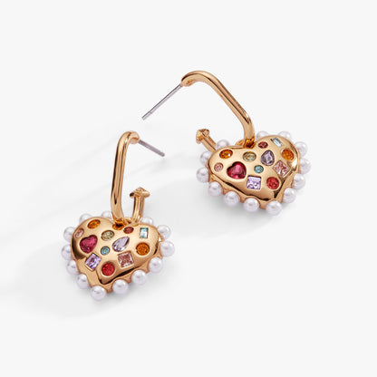 Puffy Heart Gemstone And Pearl Charm Hoop Earrings ALEX AND ANI