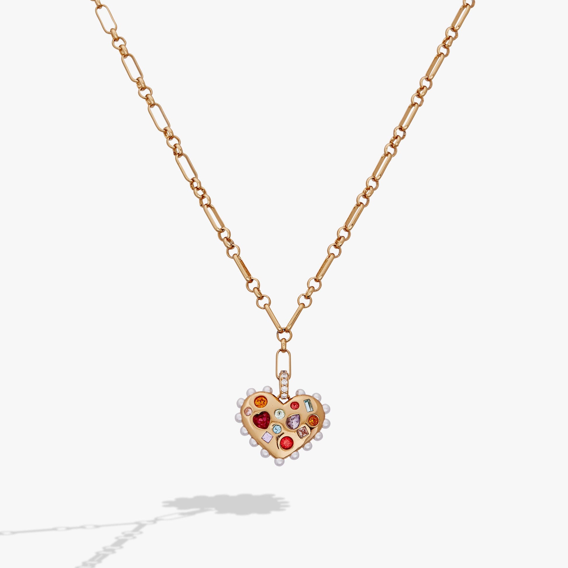 Puffy Heart Gemstone And Pearl Pendant Necklace ALEX AND ANI