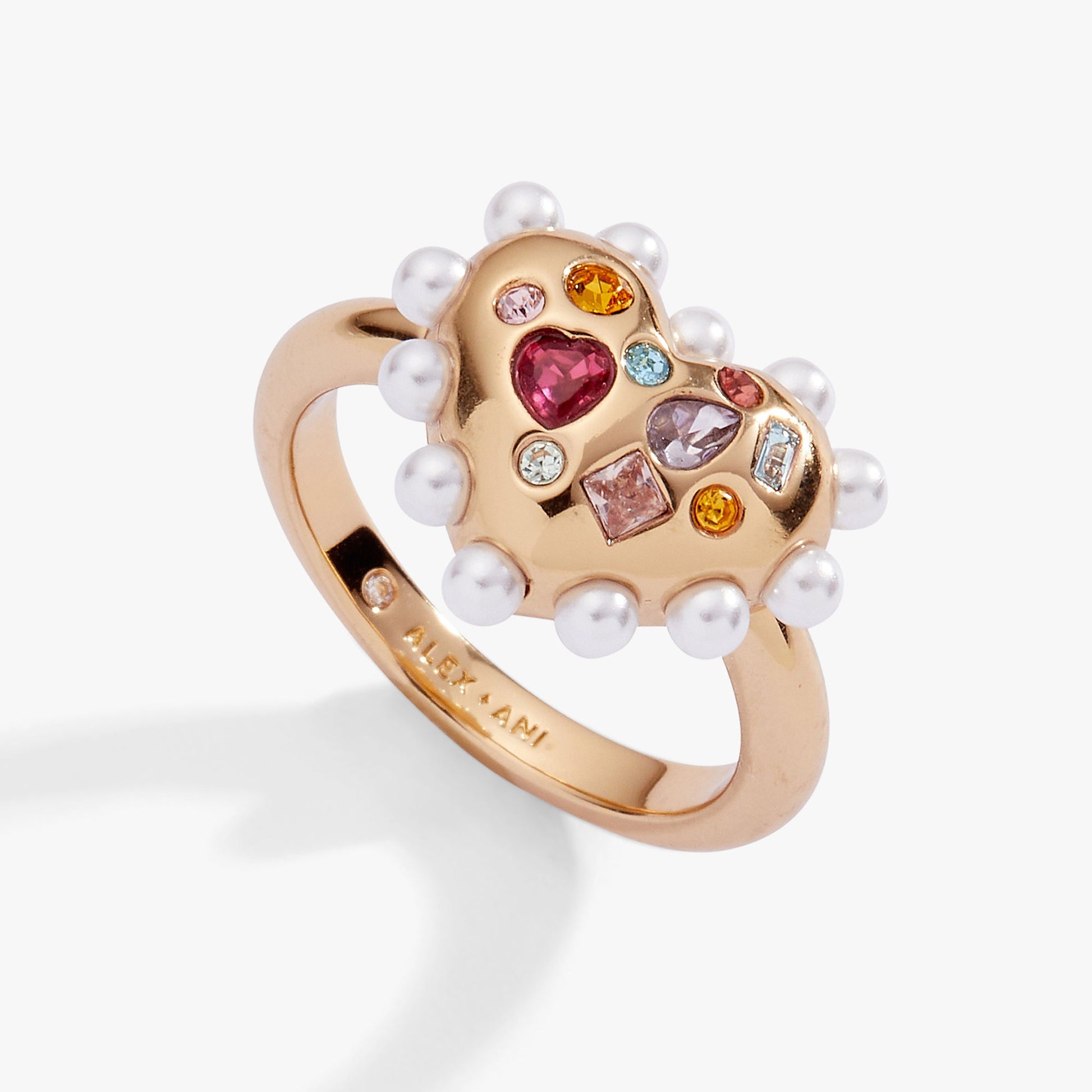 Puffy Heart Gemstone And Pearl Statement Ring ALEX AND ANI