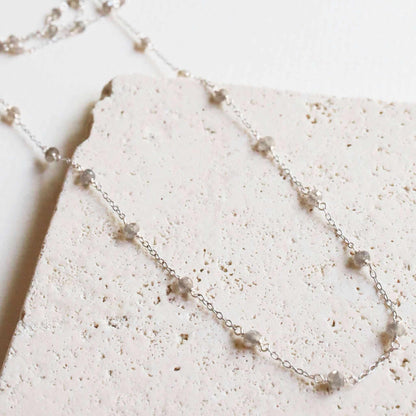 Gold labradorite layering chain necklace with delicate 14k gold plated sterling silver and spring ring clasp