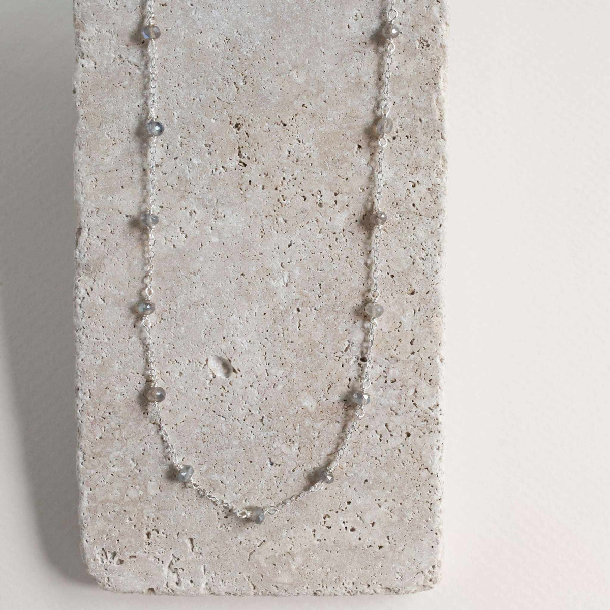 Gold labradorite layering chain necklace with delicate 14k gold plated sterling silver, perfect for layering or wearable as a wrap bracelet