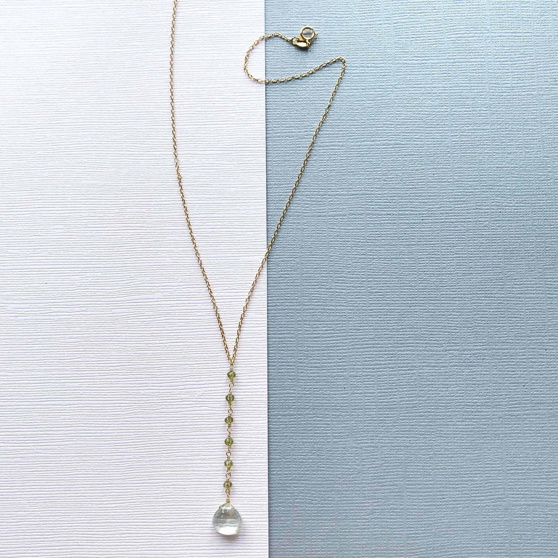 Green Amethyst Mini Yoga PendantYoga  pendant necklace with a green amethyst (a.k.a. prasiolite) gemstone and peridot accent stones- 18-20" long with a 2" extender chain- Pendant drop is 2" long- 1NecklacesPARKEN JEWELRYVettedArcGreen Amethyst Mini Yoga Pendant