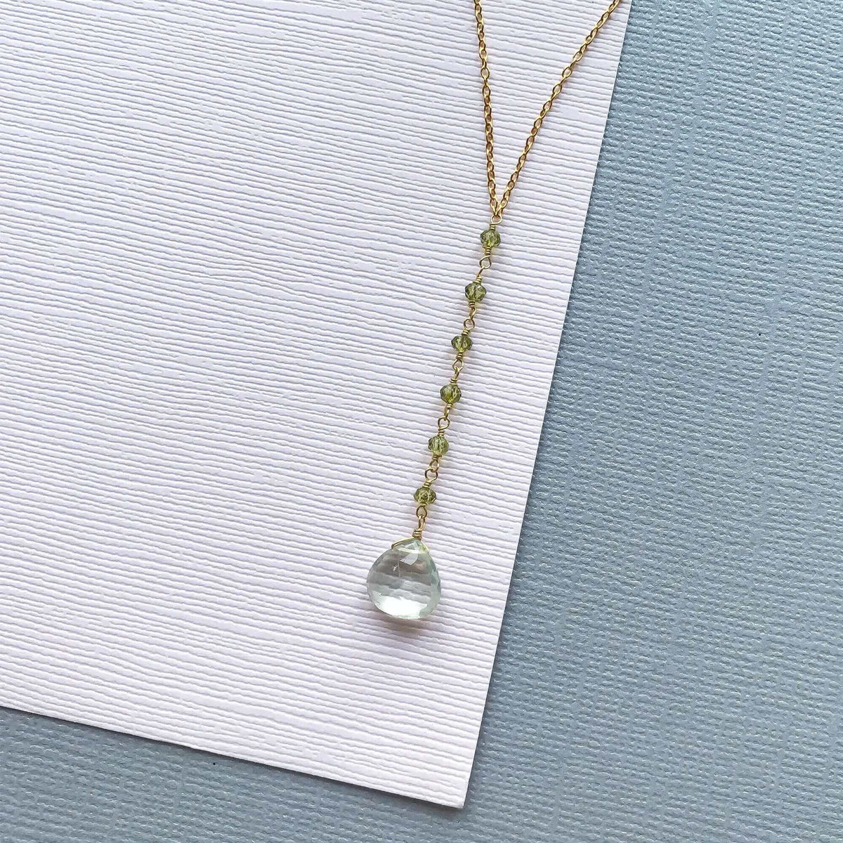 Green Amethyst Mini Yoga PendantYoga  pendant necklace with a green amethyst (a.k.a. prasiolite) gemstone and peridot accent stones- 18-20" long with a 2" extender chain- Pendant drop is 2" long- 1NecklacesPARKEN JEWELRYVettedArcGreen Amethyst Mini Yoga Pendant
