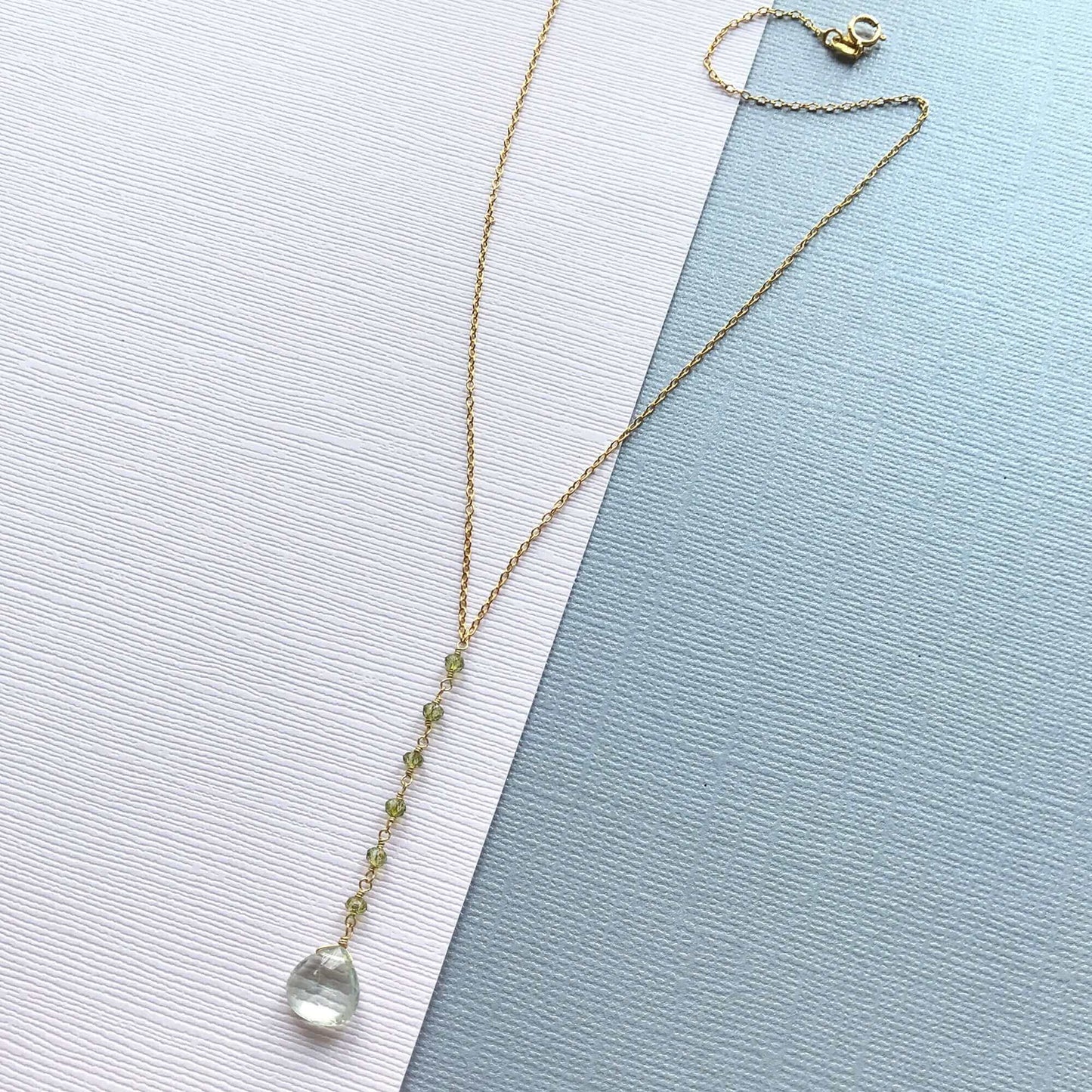 Green Amethyst Mini Yoga PendantYoga  pendant necklace with a green amethyst (a.k.a. prasiolite) gemstone and peridot accent stones- 18-20" long with a 2" extender chain- Pendant drop is 2" long- 1NecklacesPARKEN JEWELRYVettedArcGreen Amethyst Mini Yoga Pendant