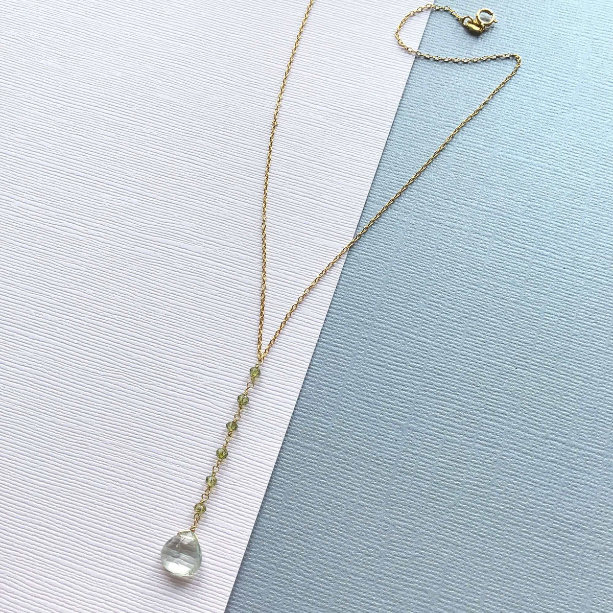 Green Amethyst Mini Yoga PendantYoga  pendant necklace with a green amethyst (a.k.a. prasiolite) gemstone and peridot accent stones- 18-20" long with a 2" extender chain- Pendant drop is 2" long- 1NecklacesPARKEN JEWELRYVettedArcGreen Amethyst Mini Yoga Pendant