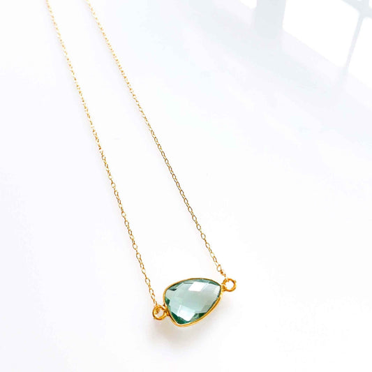 Green Amethyst Minimalist NecklaceSimple, gold necklace with beautiful green amethyst bezel set gemstones. Great for layering.- 16-18" long- Spring ring clasp- 14k gold plated fine Italian sterling sNecklacesPARKEN JEWELRYVettedArcGreen Amethyst Necklace