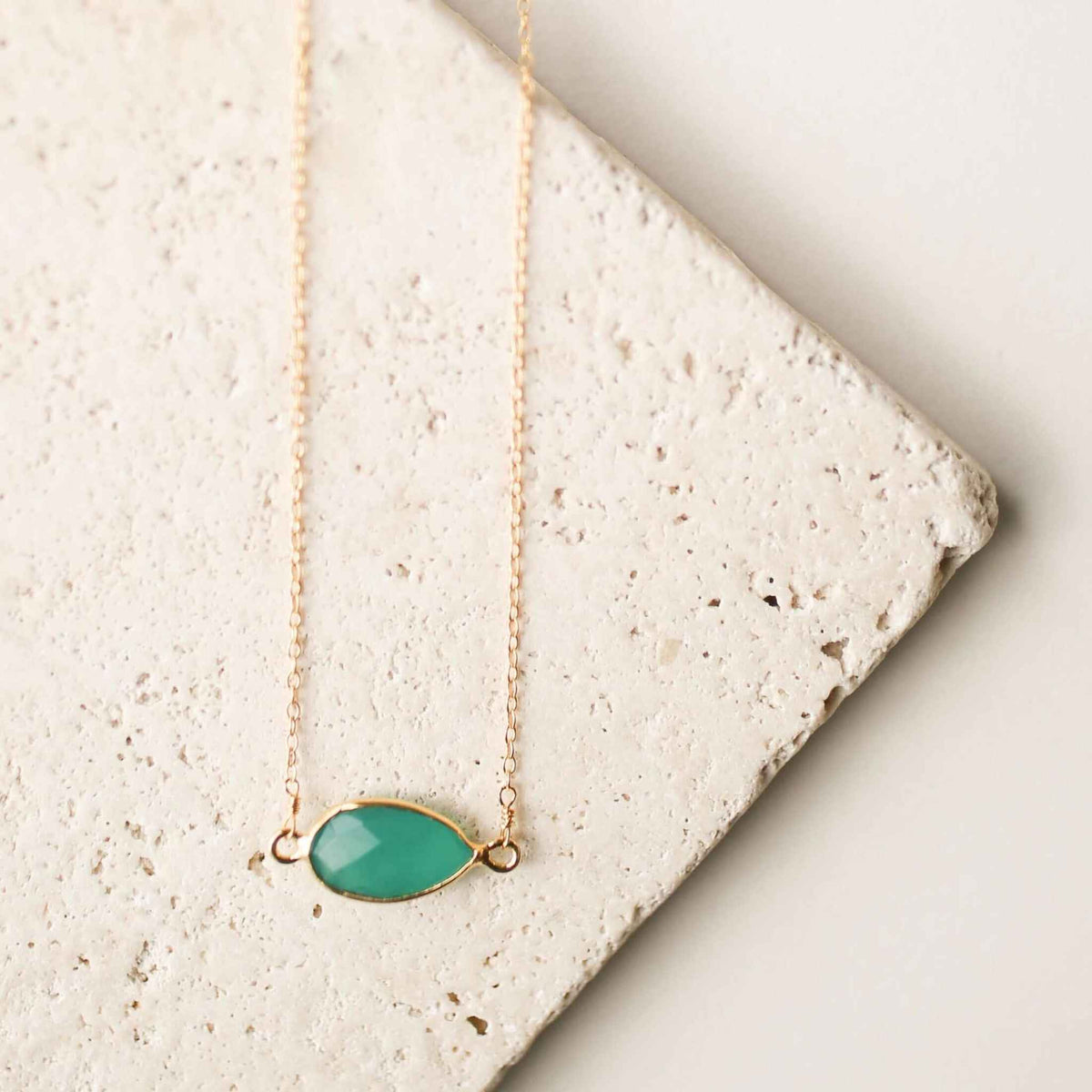 Gold minimalist necklace with green apatite stone, 14k gold plated sterling silver