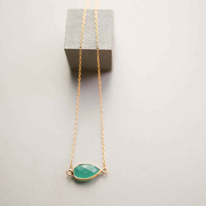 Green apatite gold minimalist necklace with bezel set stone on gold plated sterling silver chain