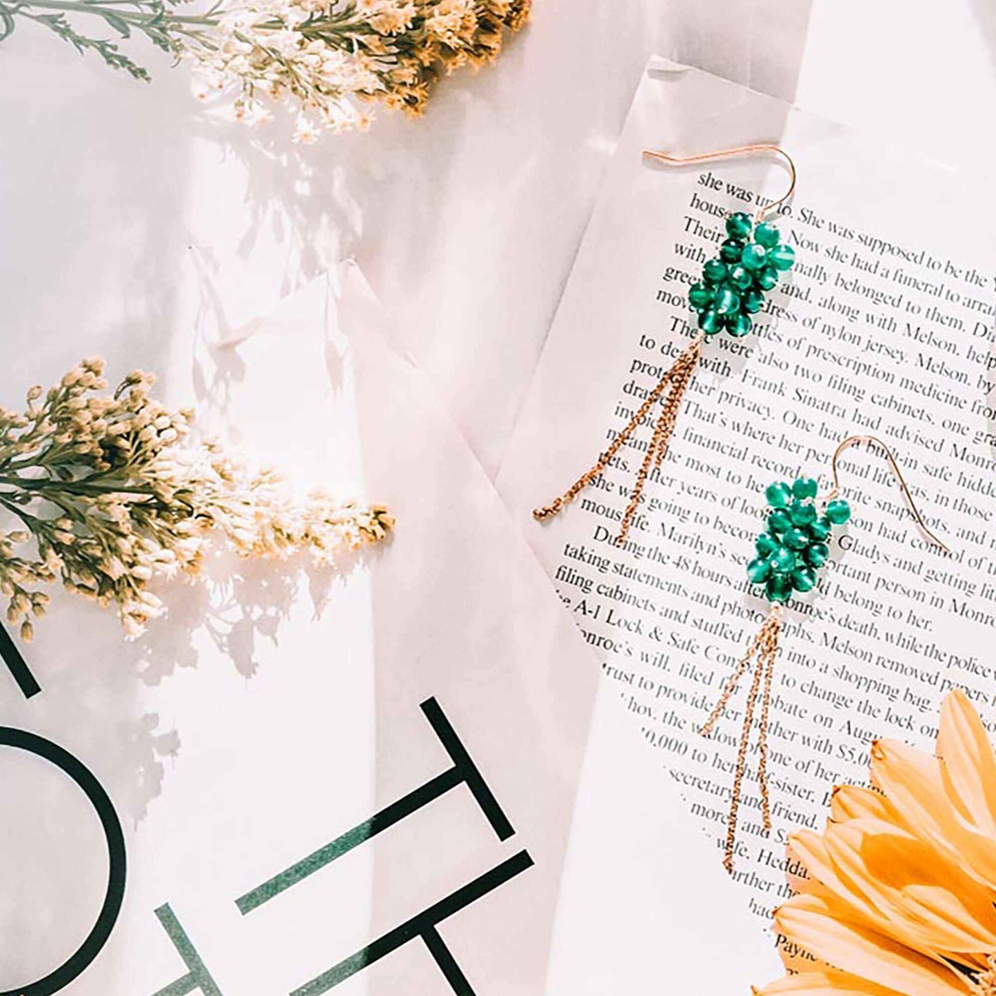 Green Apatite Yoga Earrings 3-inch gold plated sterling silver with French hooks and natural green apatite gemstones