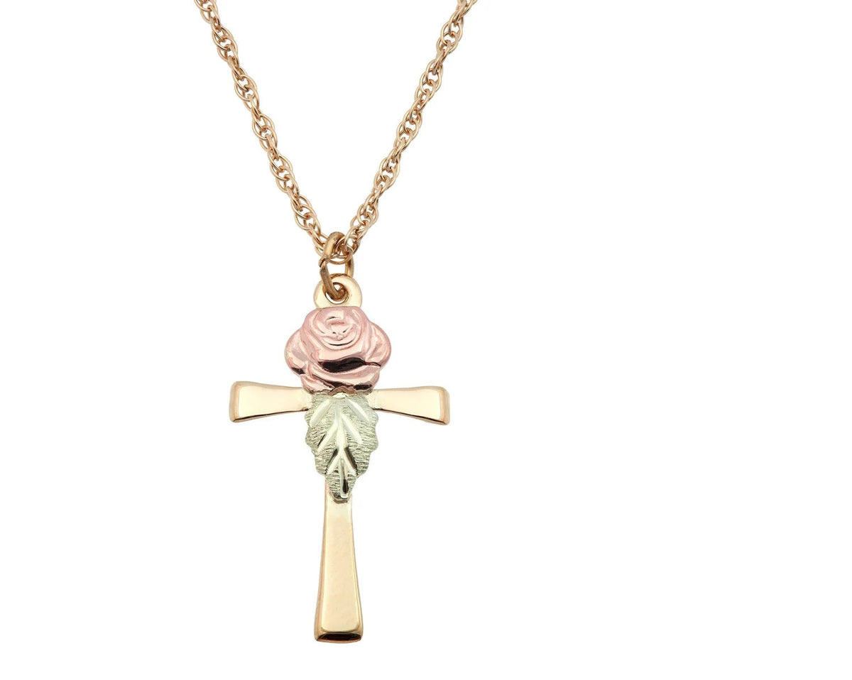 Rose on Cross - Black Hills Gold Pendant