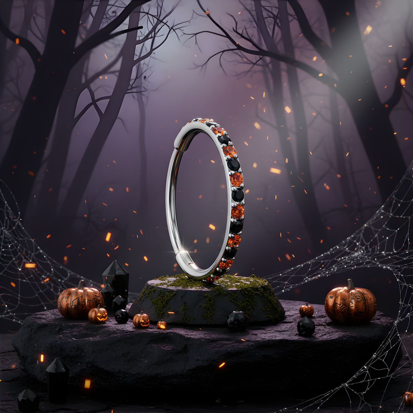 20G Micro Gem Titanium Hinged Nose Hoop - Black Orange Nose Ring BodyCandy