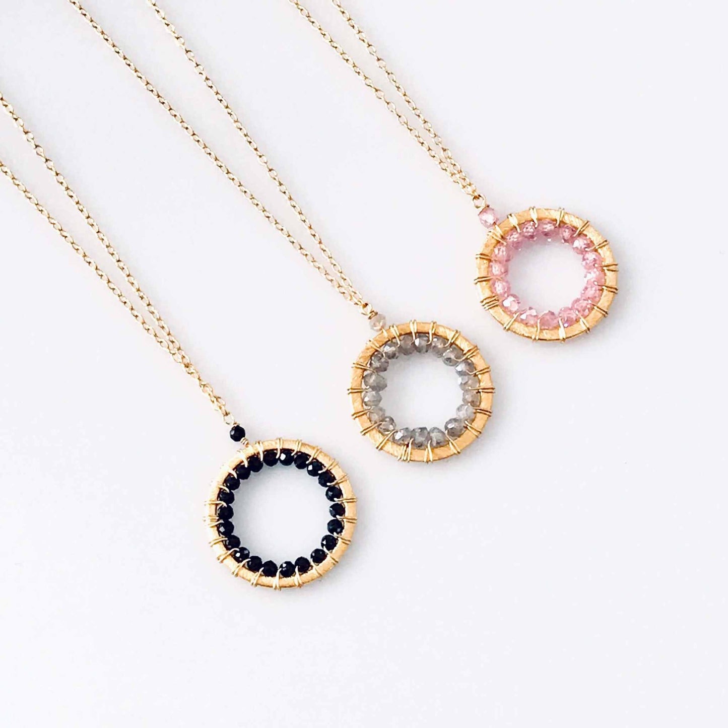 Halo Mini Gold Pendants with sparkling gems on adjustable 14k gold plated Italian silver chain in bespoke gift box