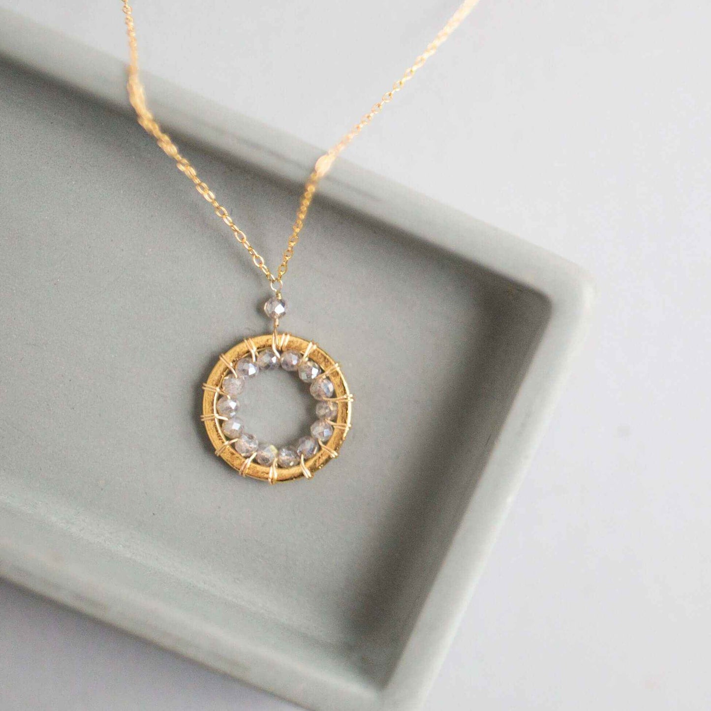Halo Mini Gold Pendants on 14k gold plated adjustable chain with sparkling gems