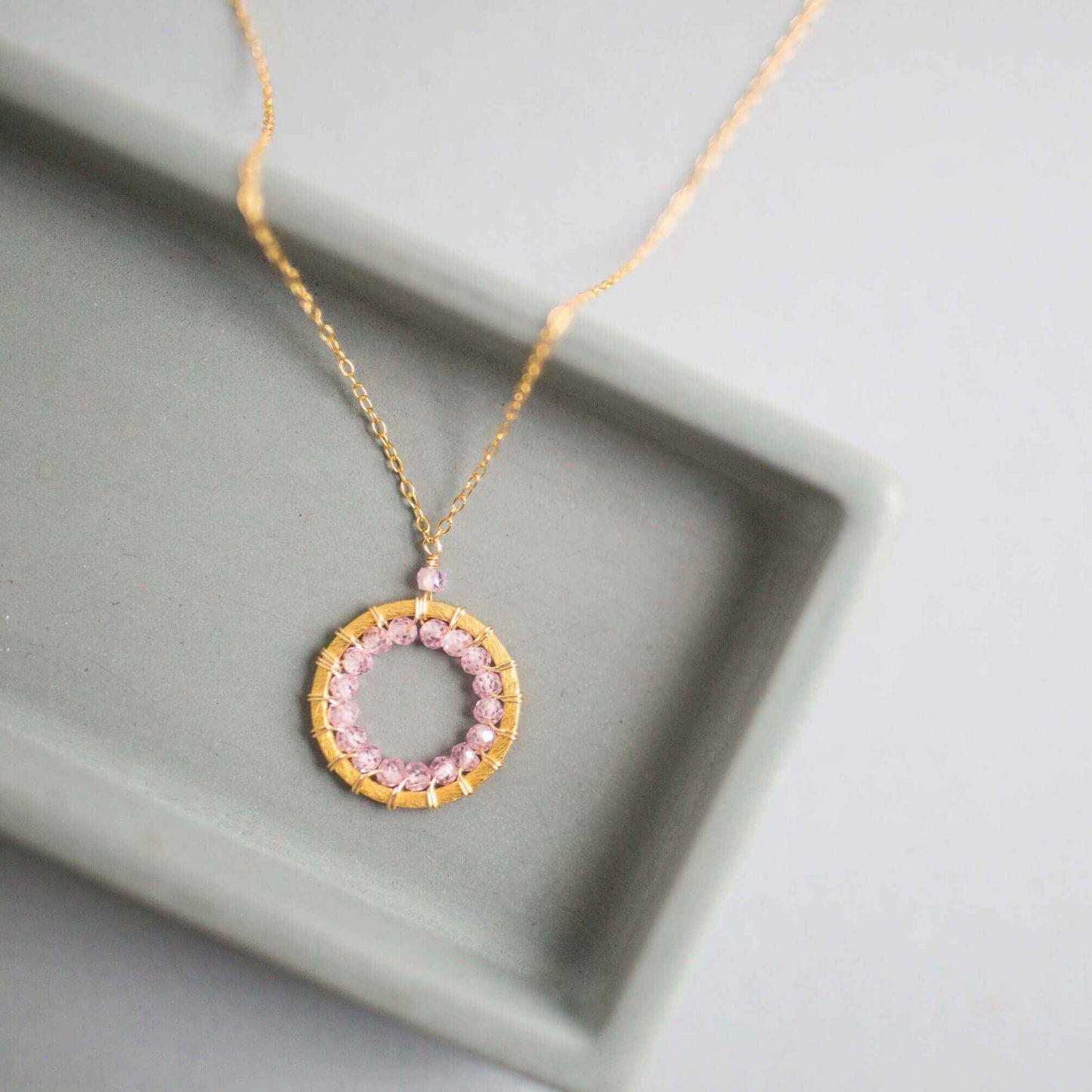 Halo Mini Gold Pendants with sparkling gems on 14k gold plated adjustable chain in gift box