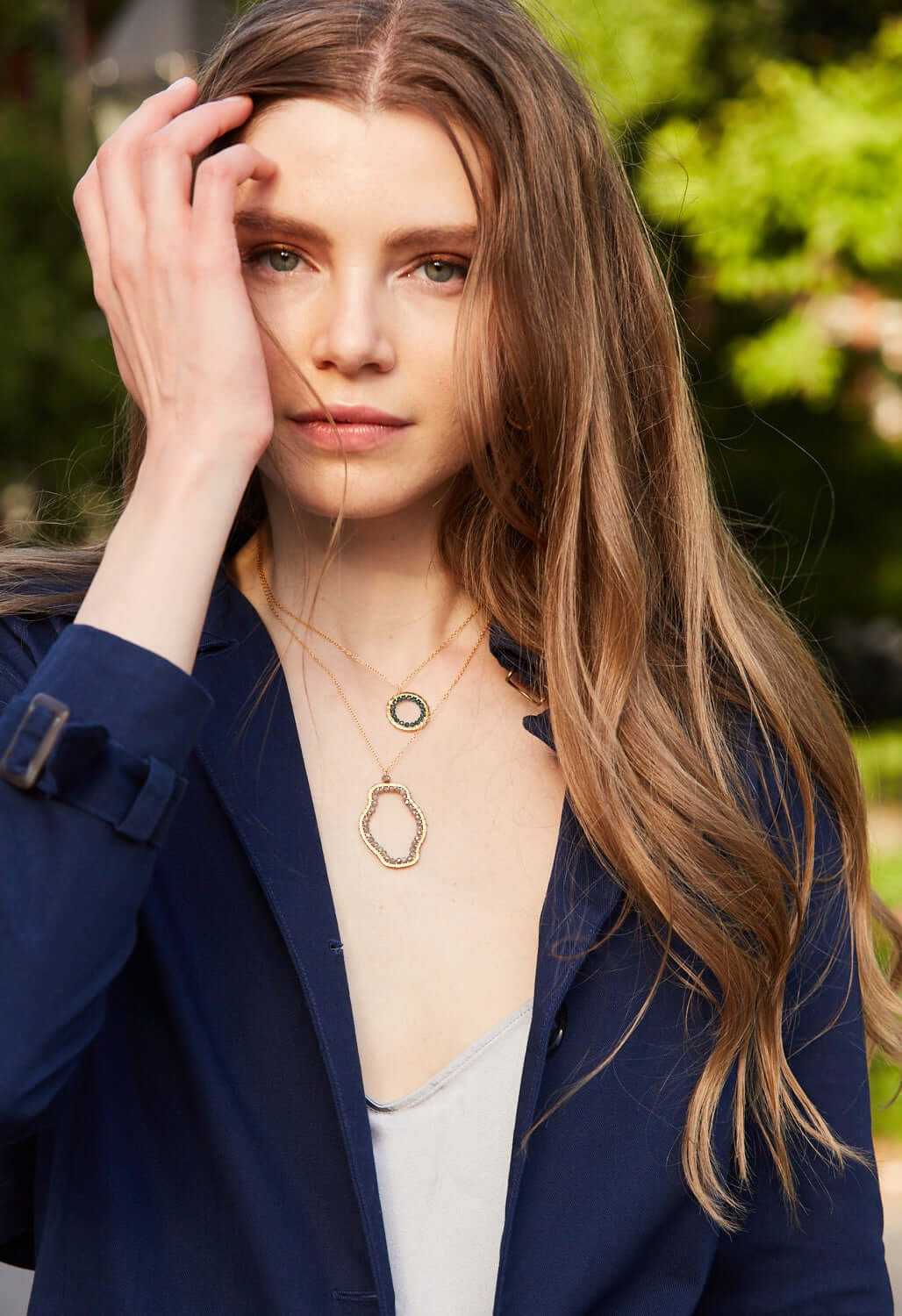 Halo Mini Gold Pendants with sparkling gems on 14k gold plated adjustable chain
