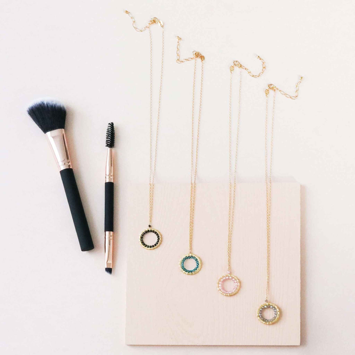 Halo Mini Gold Pendants with sparkling gems on adjustable 14k gold plated chain