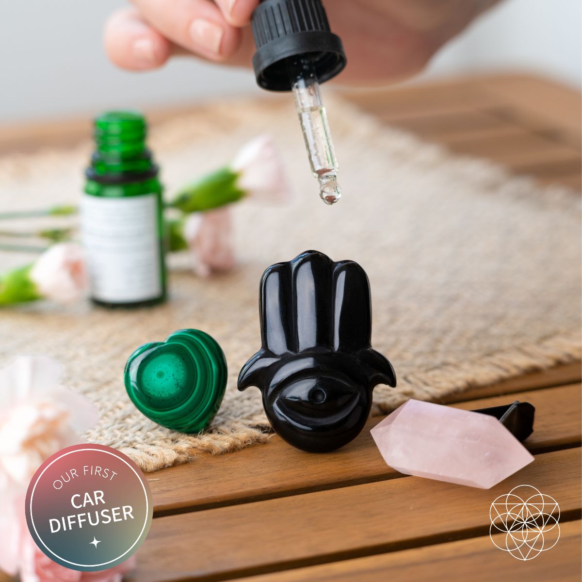 Hamsa Hand of Safe Travels: Aromatherapy Crystal Car Kit Conscious Items