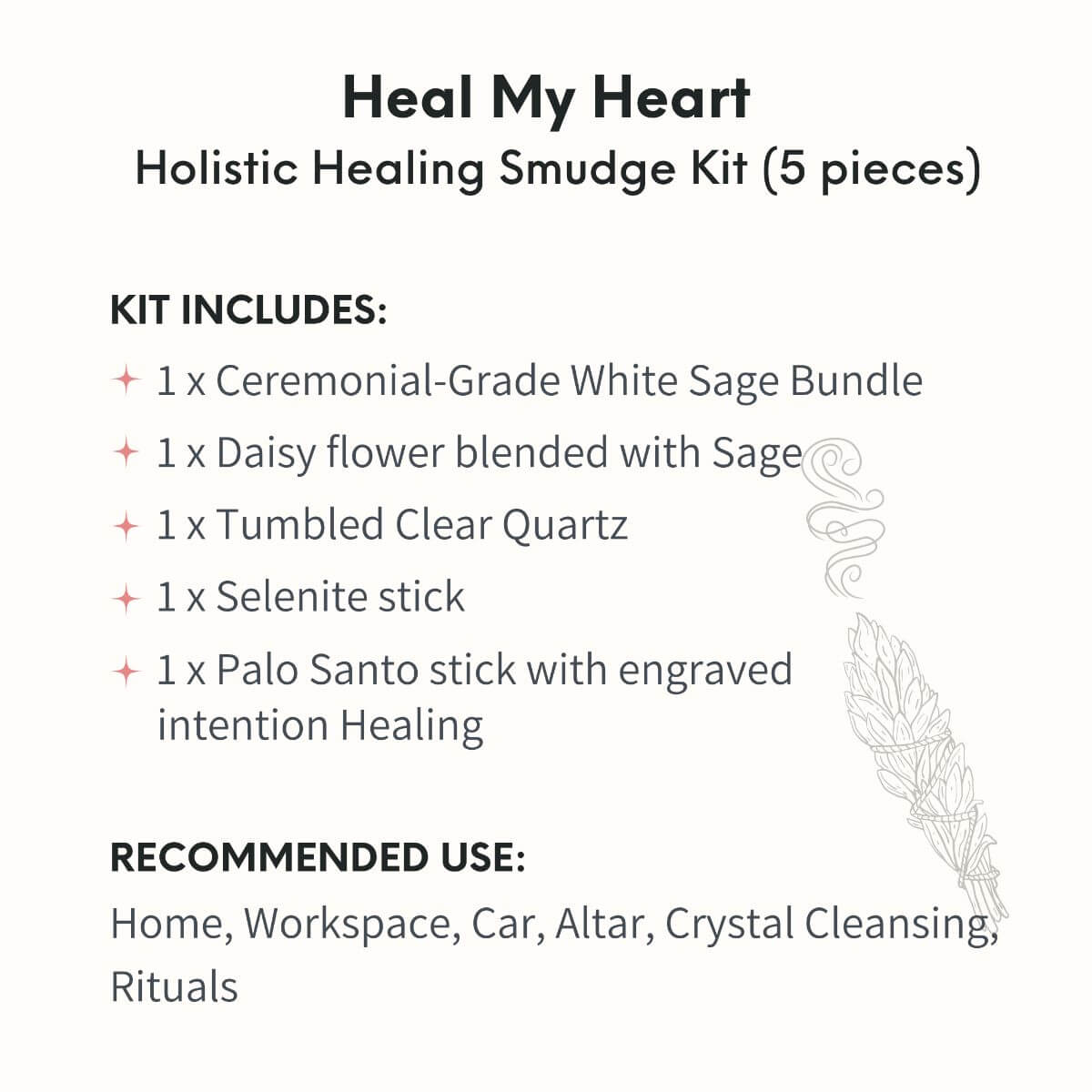 Heal My Heart - Holistic Healing Smudge Kit (5 pieces) Conscious Items