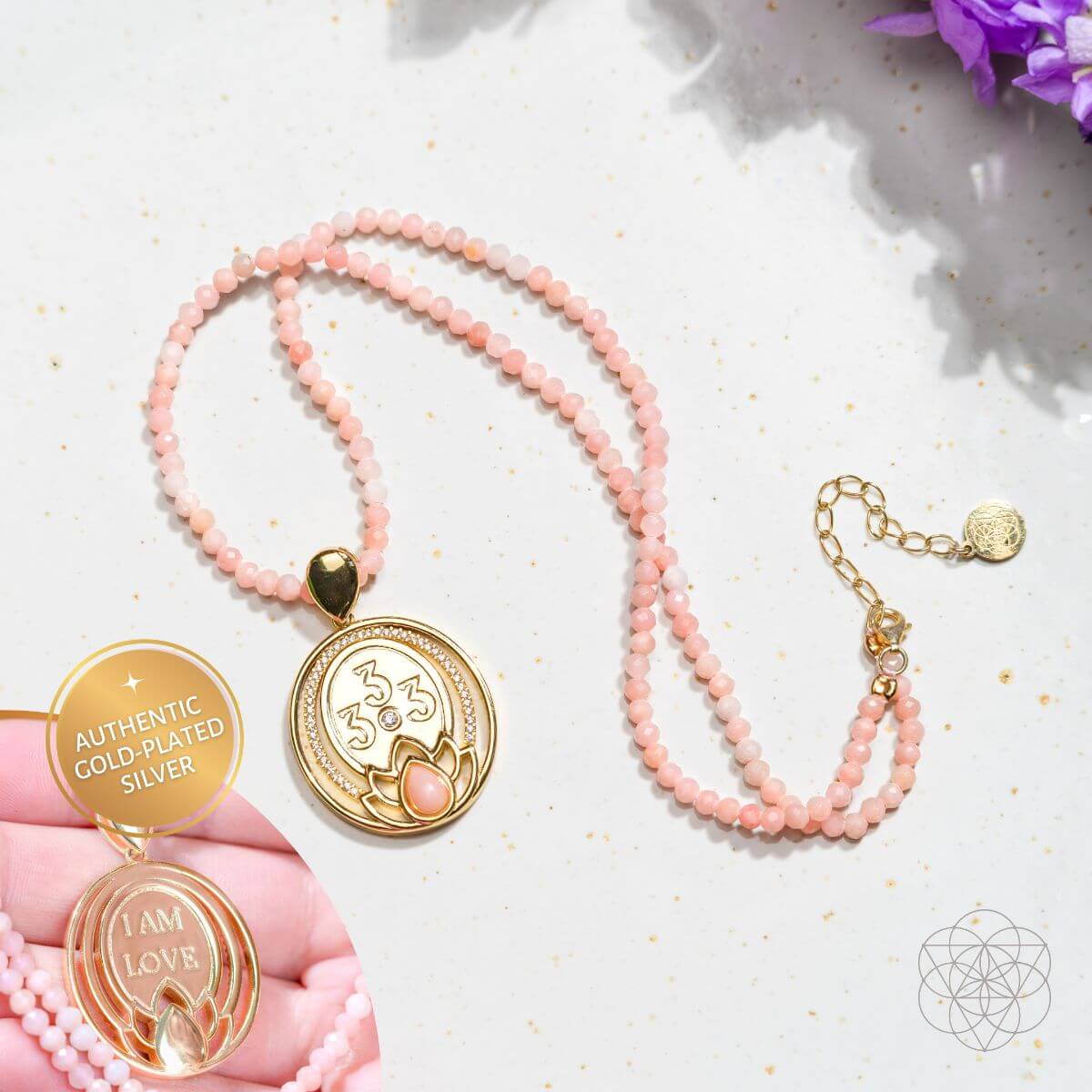 I Am Love - 333 Pink Opal Silver Necklace of True Love Conscious Items