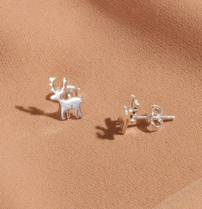 Deerly Loved Sterling Silver Stud Earrings – Festive Reindeer Charm