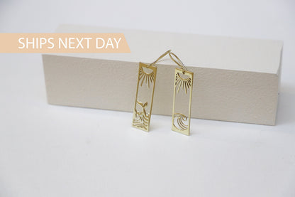 Sunshine Co. Sunrise Wave Dangle Earrings - Gold Boho Rectangle Drops for Women
