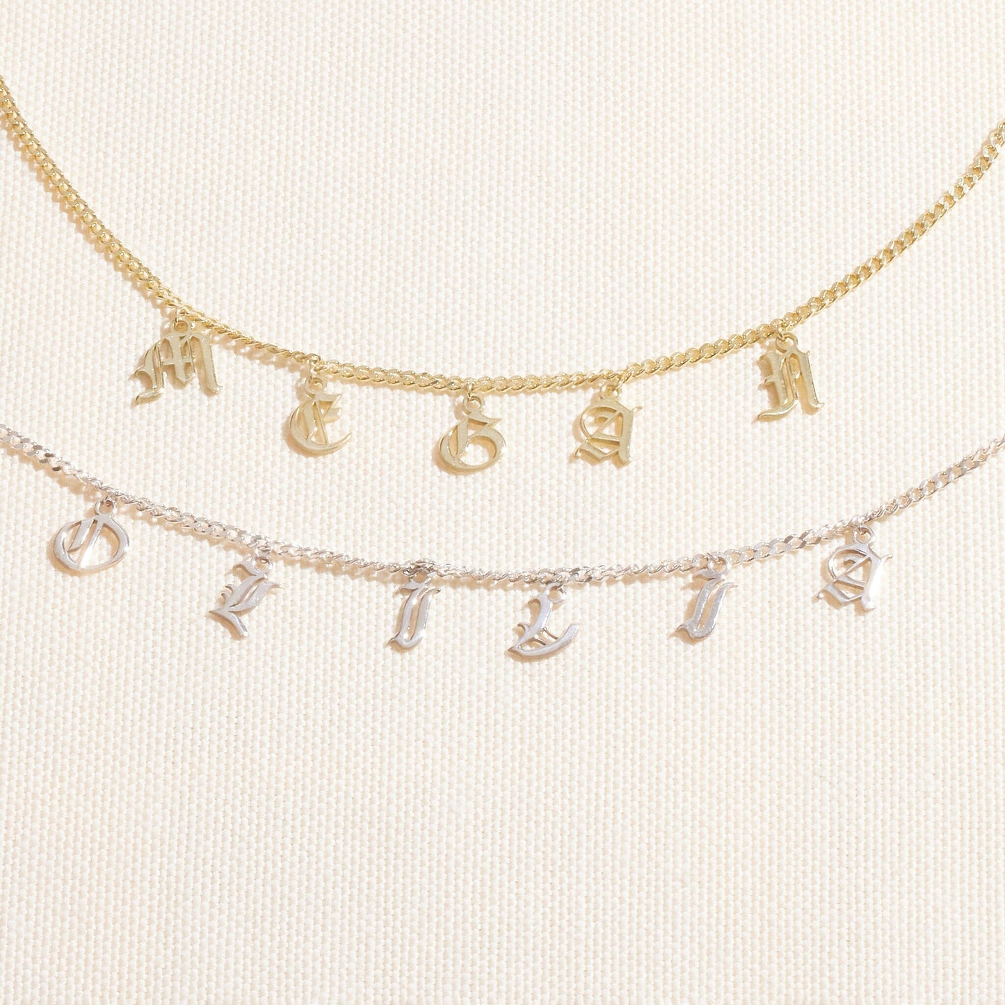Personalized Name Necklace in Gothic Design Style