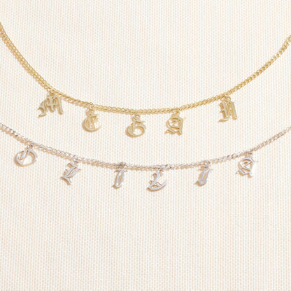 Personalized Name Necklace in Gothic Design Style