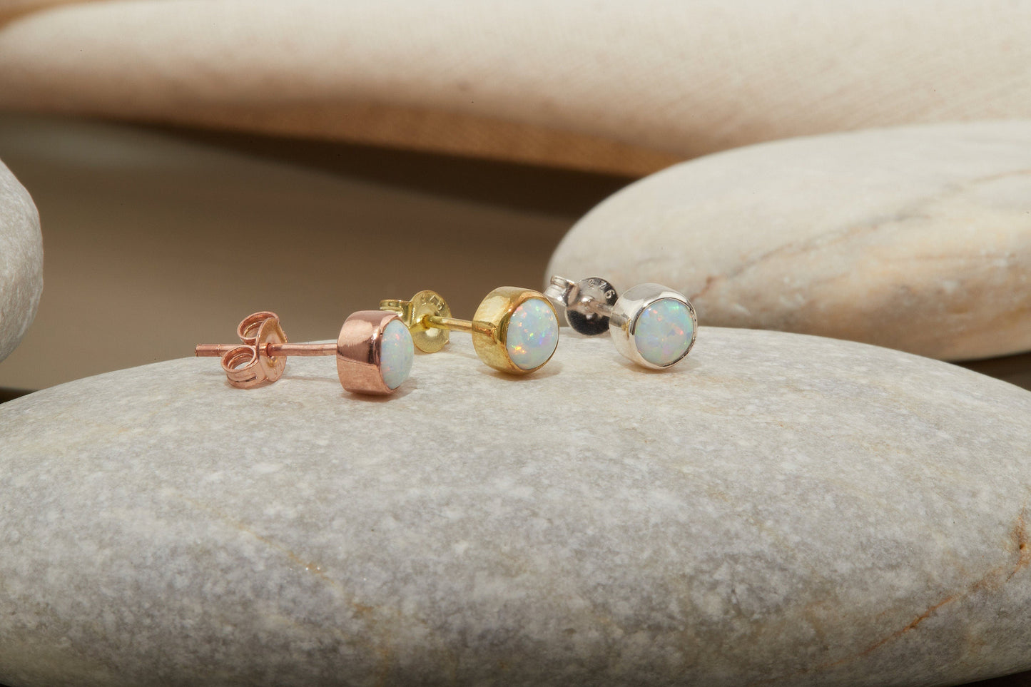 Luxe Aura 14K Gold White Opal Stud Earrings - Dainty Elegance for Every Occasion