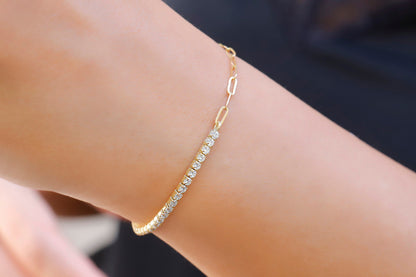 Shimmering Tennis Bracelet with Paperclip Chain - Elevate Your Style