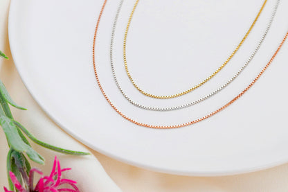 Sterling Silver Box Chain Necklace | Dainty 14K Gold Layered Chains for a Stylish Look